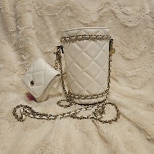 Aldo Elegant White Quilted Mini Bucket Bag